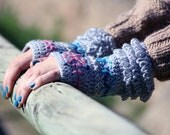 Wrist Warmers, Fingerless Gloves, Mittens  - Crocheted in grey - MADE TO ORDER