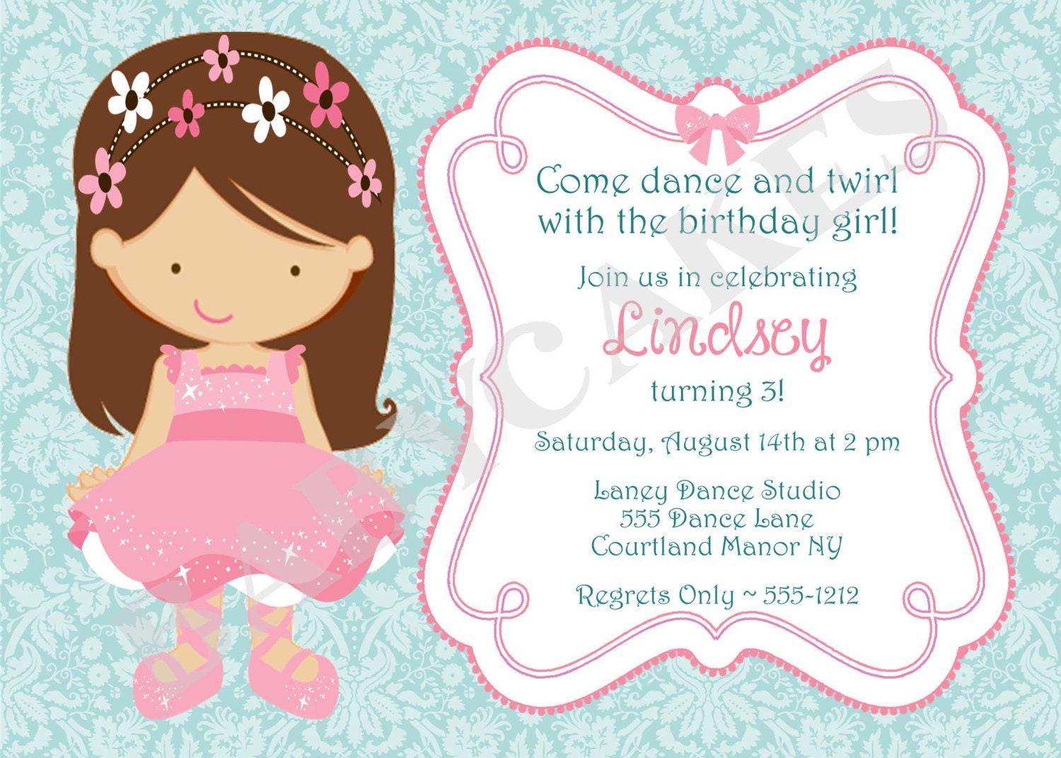 Ballerina Birthday Invitation - DIY Print Your Own - Choose your ballerina - Matching Party Printables available