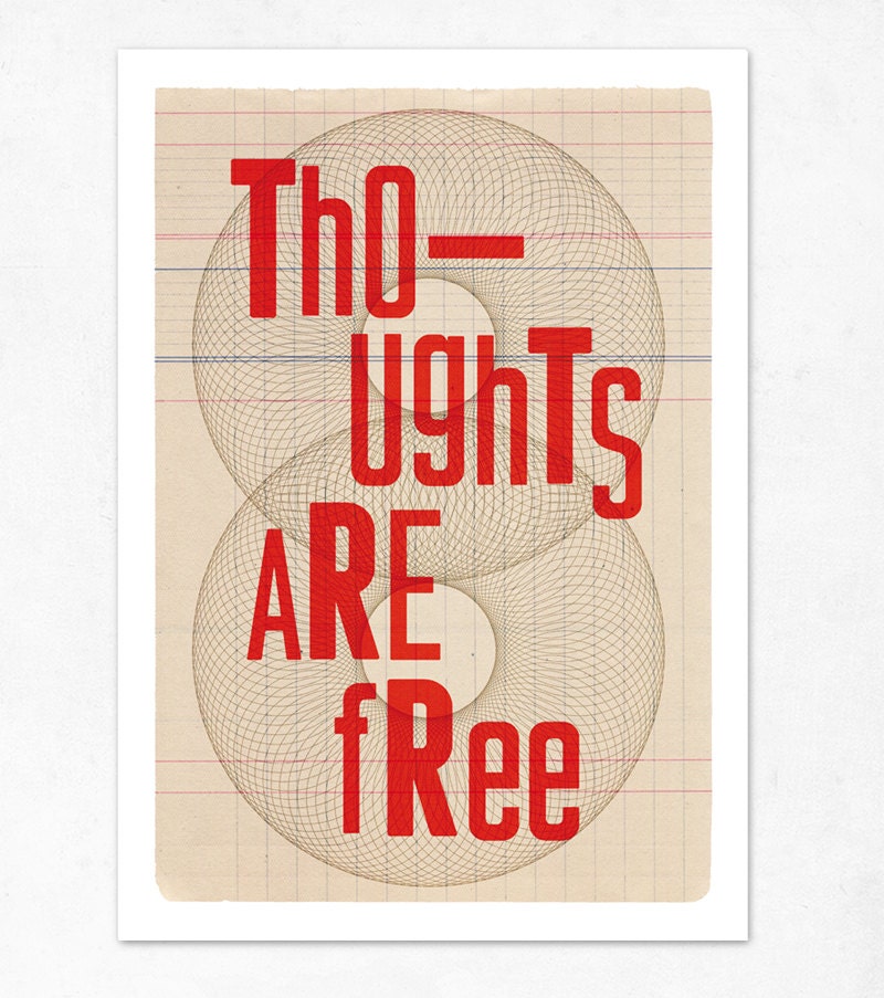 Thoughts are free (Red). Large illustration print 11.70 x 16.50 (A3). (Special spring offer: Get a geometric poster for free)