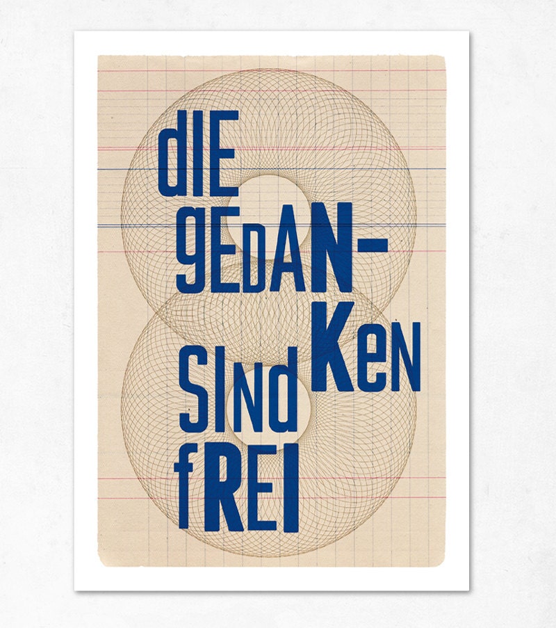 Blue Large illustration print 11.70 x 16.50 (A3). Thoughts are free. (Special spring offer: Get a geometric poster for free)
