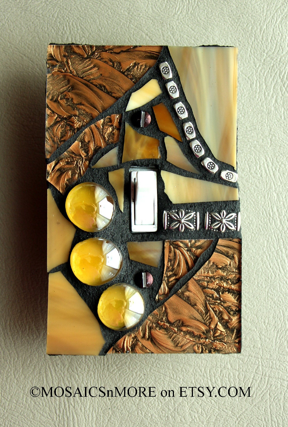 Golden Glamour  -  Handmade Single Mosaic Light Switch Cover Wall Plate