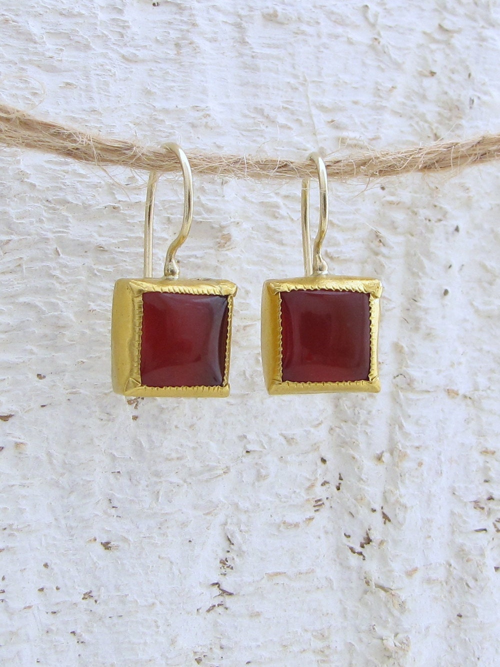 Carnelian Earring , 24k Gold  & Square Carnelian Earrings