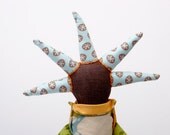 urban Brown ooak art doll - funky  handmade doll With cool mint blue Spikes Haircut - retro dress white green Polka Dots Sleeves