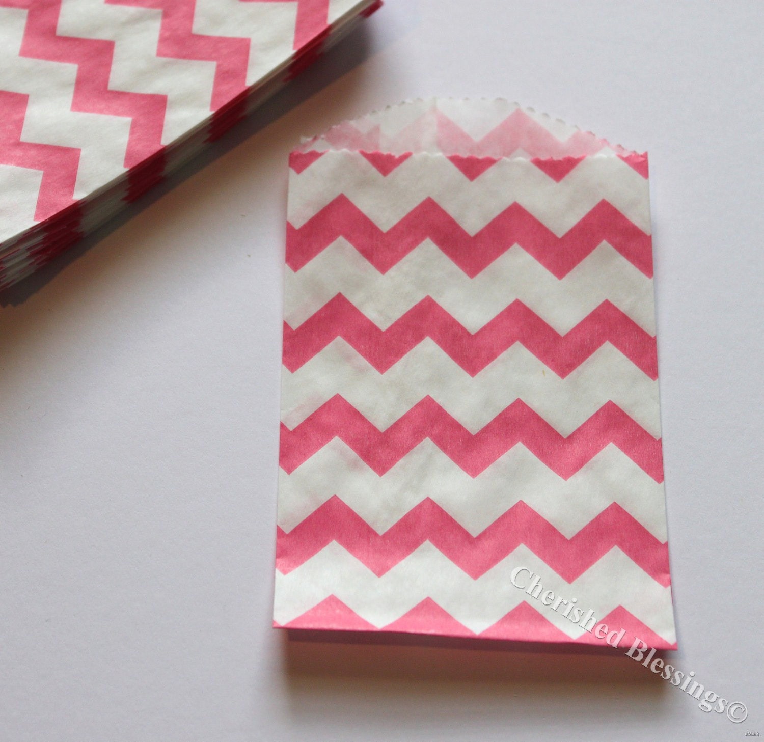 Chevron Bags, 20 MINI SIZE Hot Pink Wooden Silverware Cutlery Bag, Paper Goods, Table Setting Birthday Wedding Baby Shower w/ straw flags Il_170x135