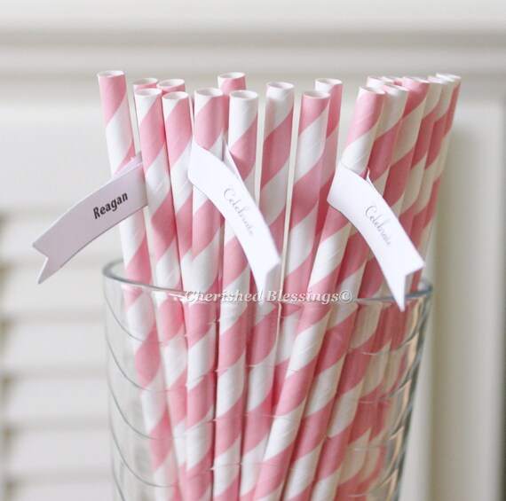 25 Pink Striped Paper Straws Retro Vintage Style Carnival Circus Wedding Birthday Bridal Baby Shower W/ Printable Flags I Created Il_570xn