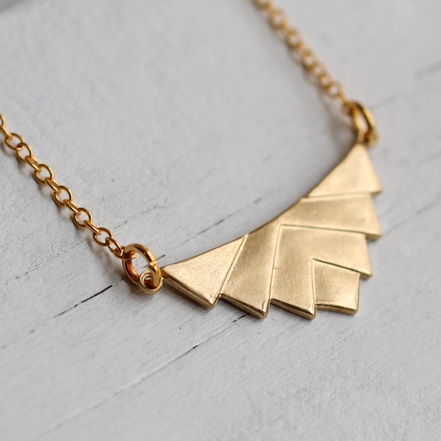 Geometric Pyramid Necklace ... Vintage Brass Geometric Shape with Gold Chain