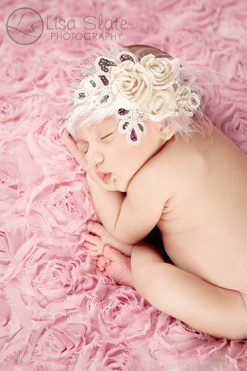 Baby headband, newborn headband, adult headband, child headband and photography prop NEW BEST SELLER Three Rosie chiffon headband