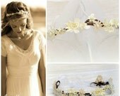 Romantic Flower Crown Lace Headpiece, Wedding Hair Wreath, Woodland Wedding Hair accessory, Miriam