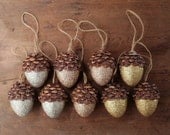 Acorn Ornaments, Silver and Gold Metallic Shimmer Mix, Rustic Wooodland Decor - Set of 9
