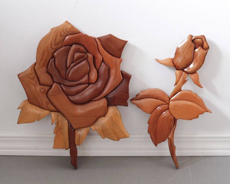 Vintage Wood Roses - Intarsia Marquetry Wall Art
