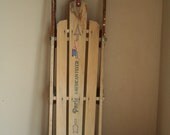 Vintage Paris American Flyer Large Sled - Unique Winter or Christmas Decoration - Steel Rail Steerable Snow Sled