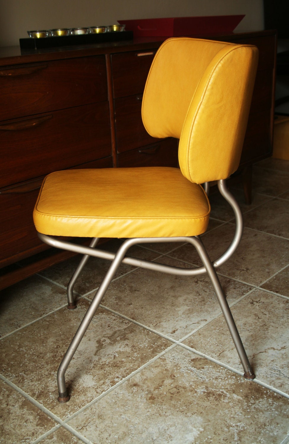 Retro Yellow Vinyl Kitchen / Desk Chair by Brody - Mid Century Modern