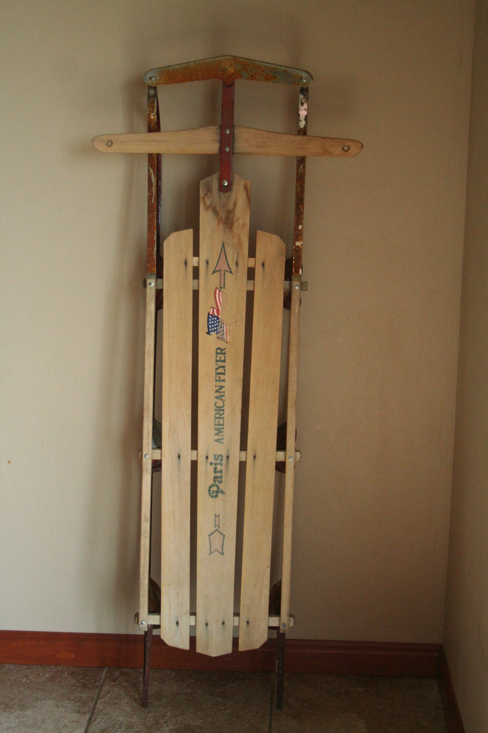 Items similar to Large Vintage Paris American Flyer Snow Sled Unique