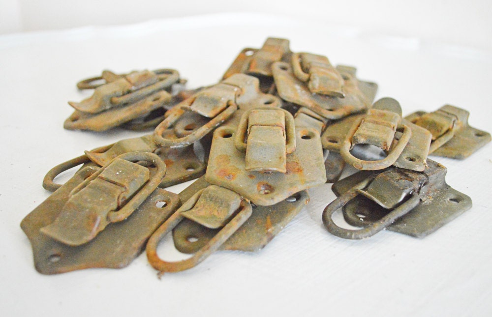 Large Vintage Metal Clasps Rusty Industrial Rustic Patina Silver Brown Salvage Mixed Media Assemblage Parts