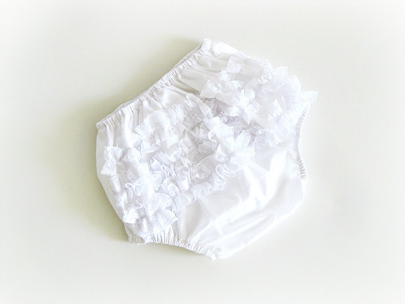 White Ruffled diaper cover, White Ruffled bloomers