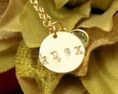 Gold Handstamped Custom Initial Necklace- baby shower, new baby, initial necklace, name necklace, bridesmaid, monogrammed jewelry