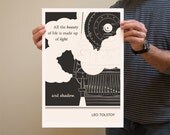 Illustration - Leo Tolstoy Quote, Fine Art Prints and Art Posters, Anna Karenina, Train Drawing, Black and White Giclee Print
