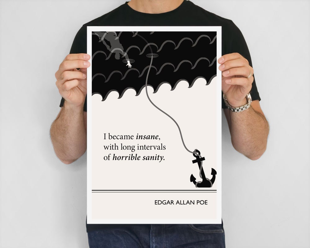 Illustration, Edgar Allan Poe Quote, Fine Art Prints, Art Posters, Poe Art, Black and White Drawing, Nautical Wnauall Art