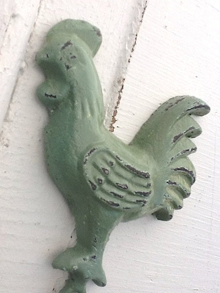 Metal Wall Hook - Shabby Mint Green- Kitchen Wall Hook - Rooster Hen - French Country Decor - Rustic Chic - Summer Home Decor
