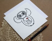 White Hand Printed Owl Card