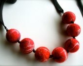Large red bubbles- felt necklace  with ribbon - handmade- wool necklace- red felt necklace