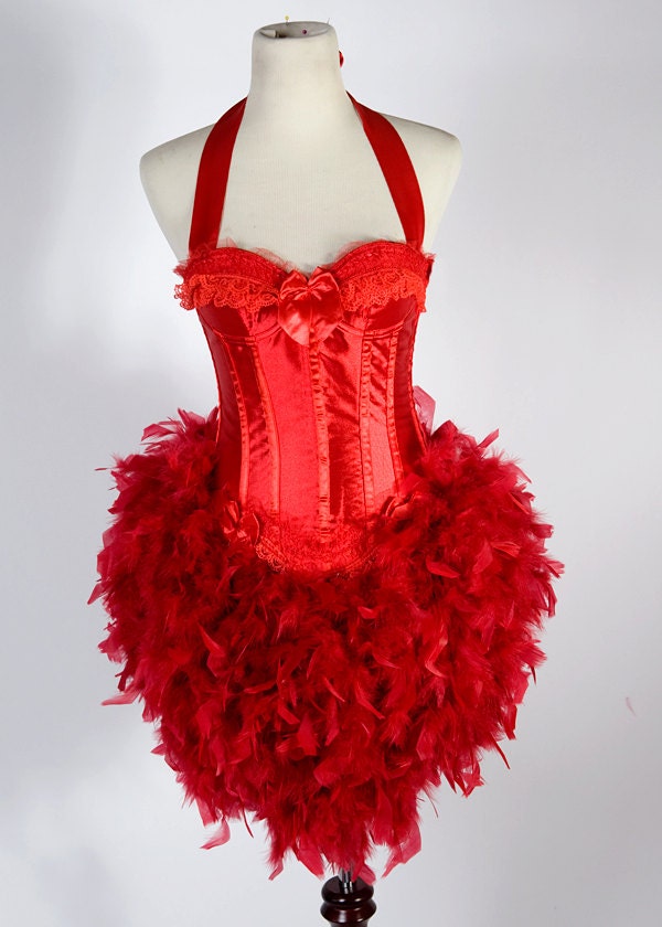 LARGE Red Dragon : Las Vegas Showgirl Burlesque Bustier Fashion Corset Adult Halloween Costume Pink Lace Side Zip w. Fascinator