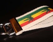 Reggae Rasta Key Fob - Keychain -  Red Yellow Green - Natural - Pakalolo Leaf