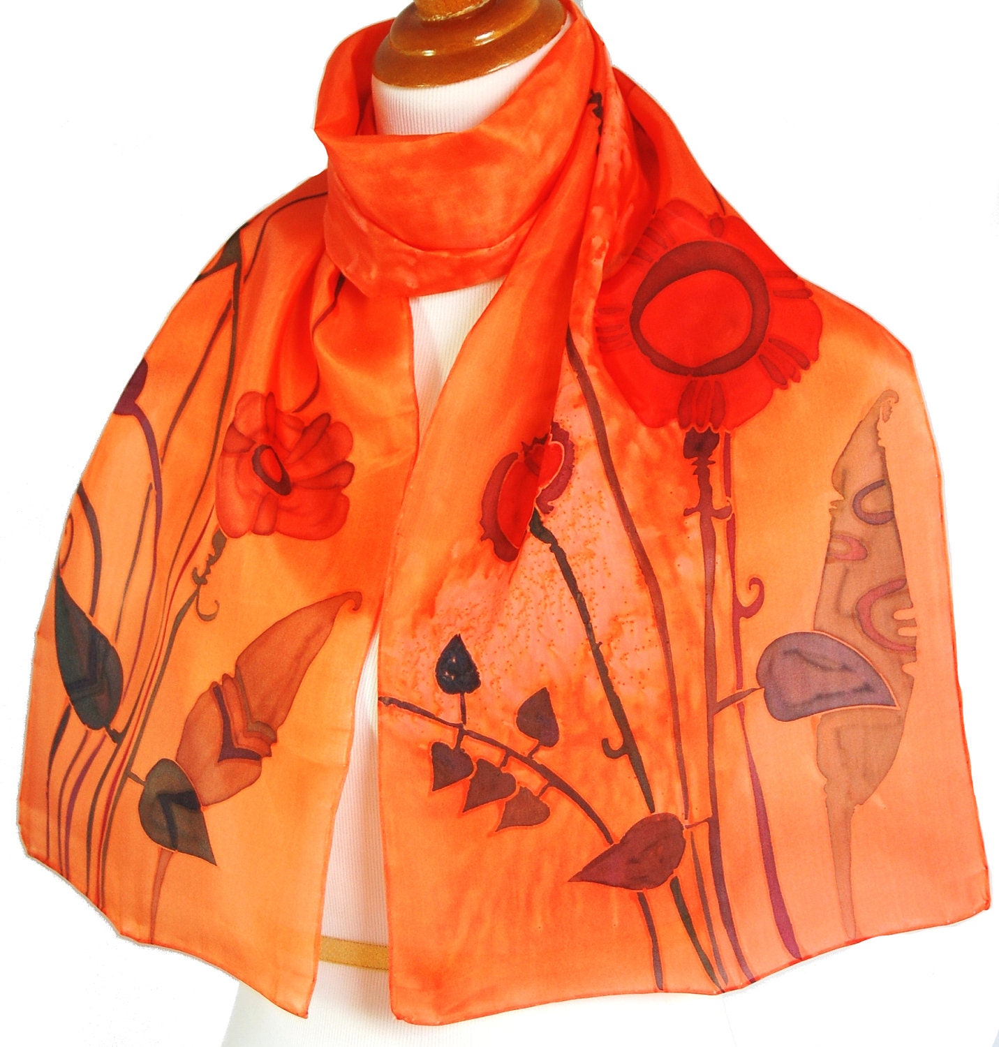 Rustic Pumpkin Orange Silk Scarf Hand Painted
