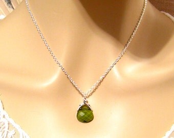 Green Crystal Necklace: Olivine Briolette Swarovski Green Crystal Necklace, Green Bridal Wedding Jewelry, Green Bridesmaids Gift