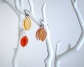Autumn leaf earrings - yellow, red, brown trio -  woodland jewelry nature lover gift