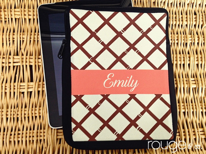 iPad or kindle sleeve - REVERSE BAMBOO pattern with monogram