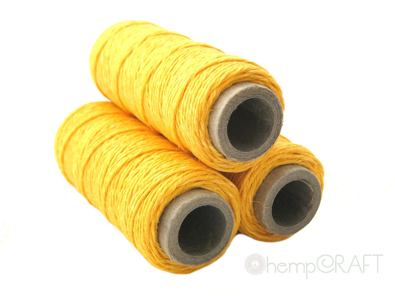 Hemp Twine, Yellow - Unpolished Sunshine Yellow Hemp Yarn, 1mm, 100ft Spool - HempCraft