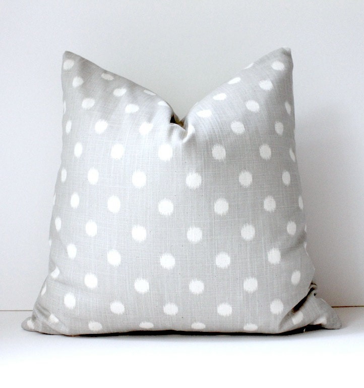 Ikat polka dots Modern Decorative Designer Pillow Cover 18" light smoke Grey Accent Cushion fog spot dot Fall natural gray holiday snow