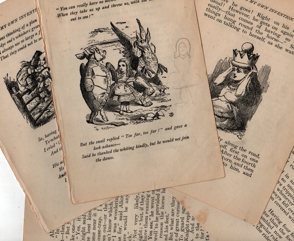 Book Pages from Alice in Wonderland and Through the Looking Glass ready to alter or collage