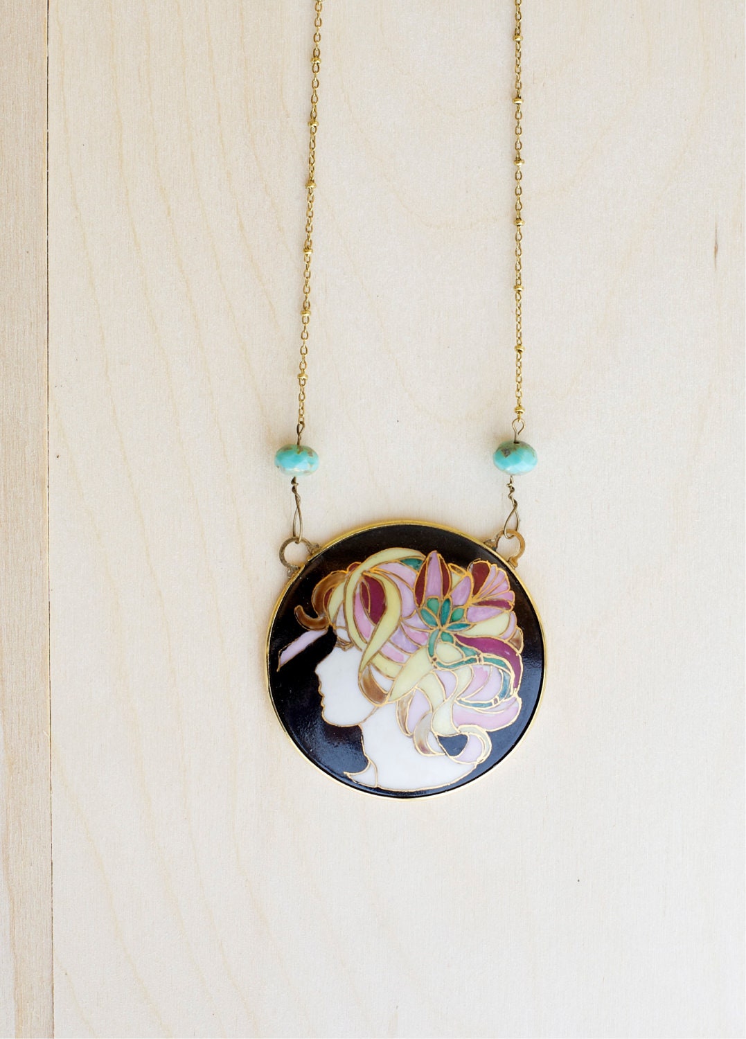 Enamel Pendant Necklace Upcycled Vintage Bohemian Jewelry boho fashion