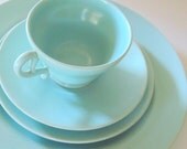 Franciscan El Patio Place Setting Turquoise Cup Saucer Bread and Butter Dinner Plate French Country Cottage Chic Retro Mid Century