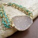 Agate Druzy Bracelet White Drusy Quartz Layered 14K Gold Fill Green Turquoise Chain