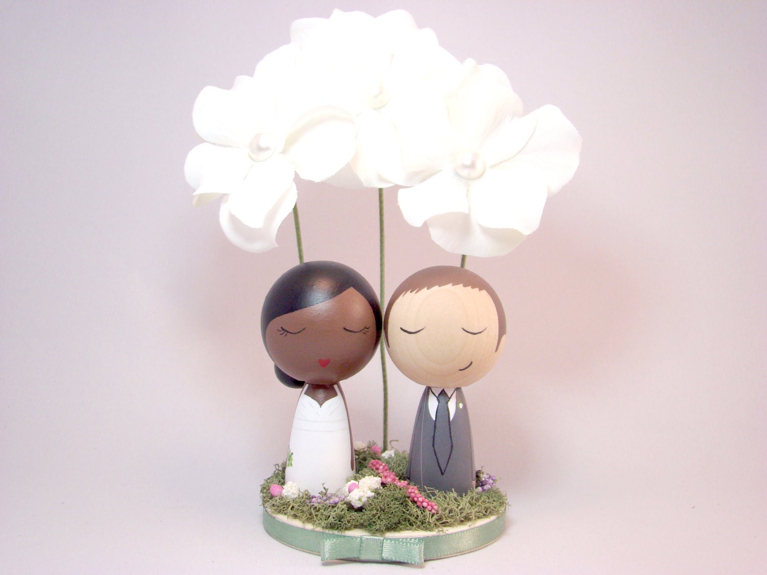 Custom Mini Kokeshi Large Flower Wedding Cake Toppers with Base