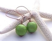 Green Earrings.  Vintage Beads. - TheBeadedCottage