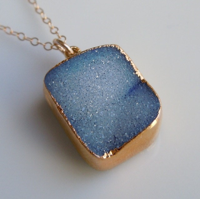 Druzy Drusy Necklace in Sky Blue, SOMETHING BLUE