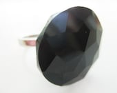 Black Czech Glass Faceted Adjustable Ring - PeacockWhatYouLove
