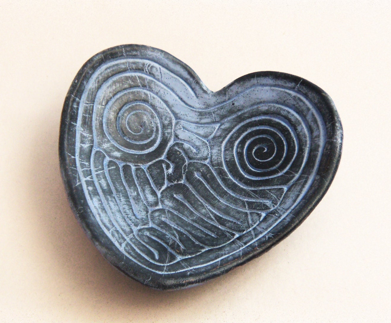 Heart Shaped Pale Blue Ring Holder Ring Dish for Wedding, One of a Kind Handmade Clay Dish for Wedding