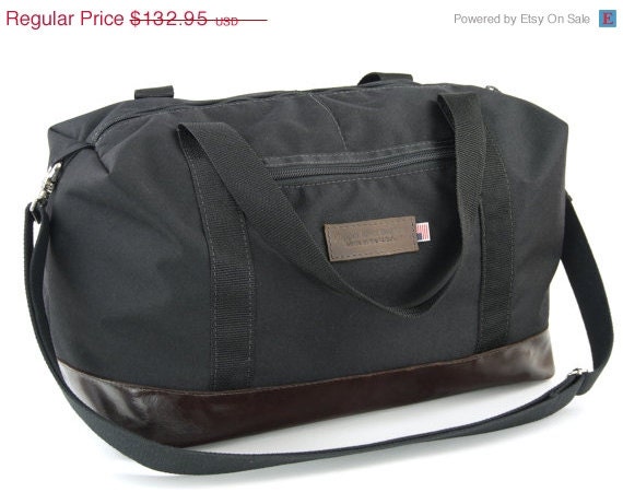 Summer Sale 18" Leather Carry On Bag NEW:  Classic Black and Italian Molasses - Tuscan Travel Leather Carry On Bag - Handmade in the U.S.A.