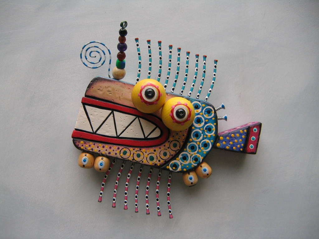 Twisted Fish 140, Original Found Object Sculpture, Wall Art, Wood Carving, by Fig Jam Studio