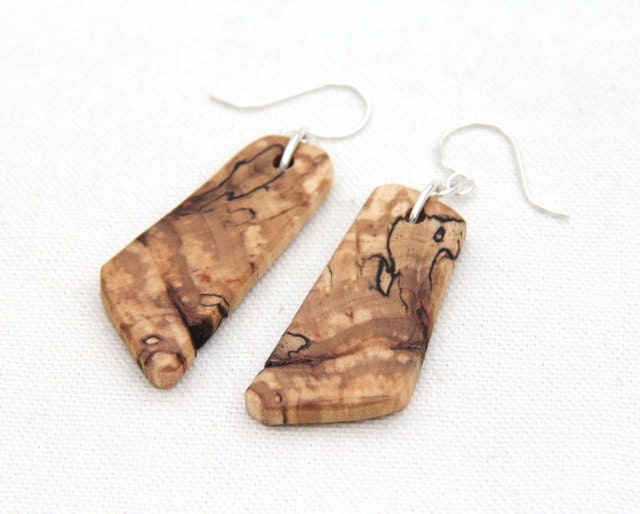 calico - spalted maple and sterling silver earrings