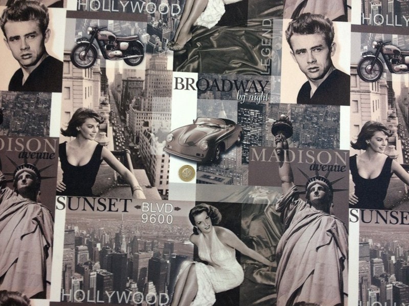 Hollywood,pop art,James Dean printed heavy weight polyester viscose upholstery fabric-Half Yard
