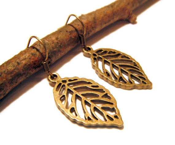 Bronze Filigree Leaf Earrings