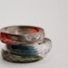 thin multifaceted eco resin ring with blue macaw feathers - size 8