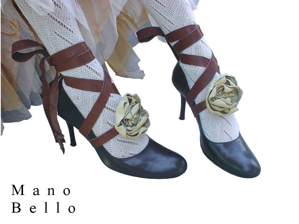 Leather Flower Wrap Belts, Headbands, Bootstraps, Spats Alternative, custom order