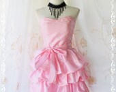 Prom Queen II - Bubble Balloon Dress Baby Pink Color Bubble Skirt Strapless Cocktail Prom Party Wedding Dress Matching Tie